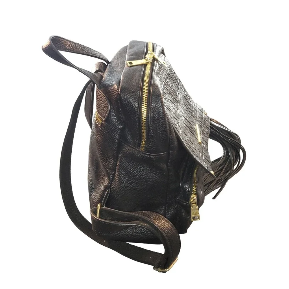 Steve Madden Womens Black Embossed Logo PVC Backpack Large Casual Daily Bag Work